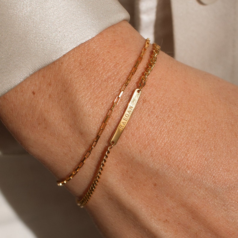 Custom Engraved Name Bar Bracelet on Curb Chain