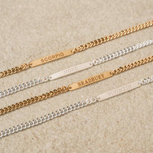 Custom Engraved Name Bar Bracelet on Curb Chain